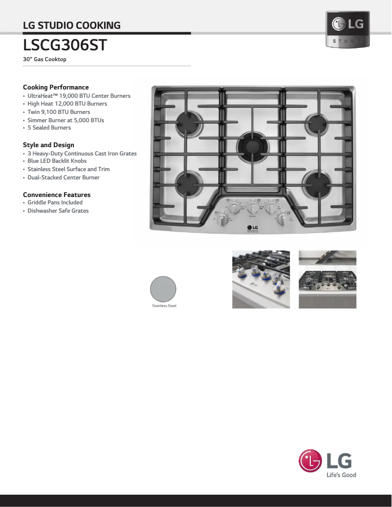 Page 1 de la notice Fiche technique LG LSCG306ST