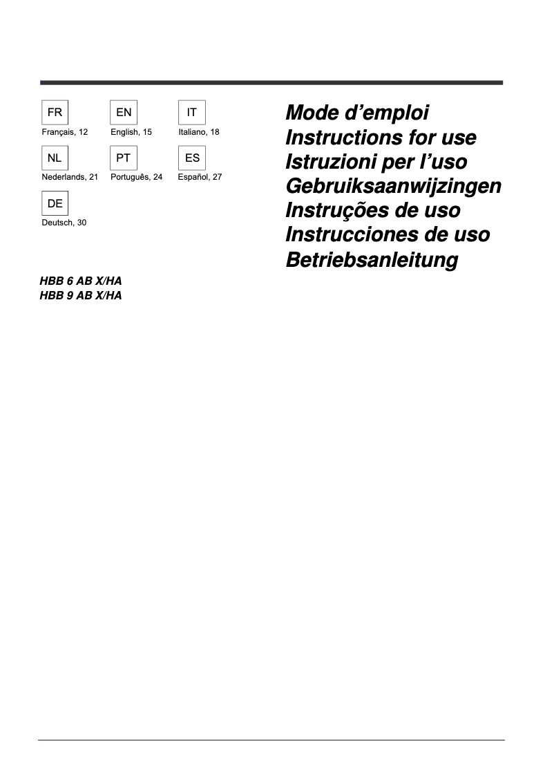 Image de la première page du manuel de l'appareil HBB 9 AB X/HA