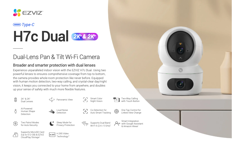 Page 1 de la notice Fiche technique EZVIZ H7c Dual 2K+