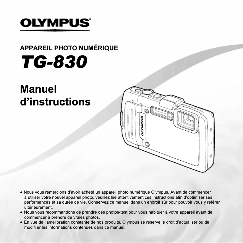 Image de la première page du manuel de l'appareil Tough TG-830