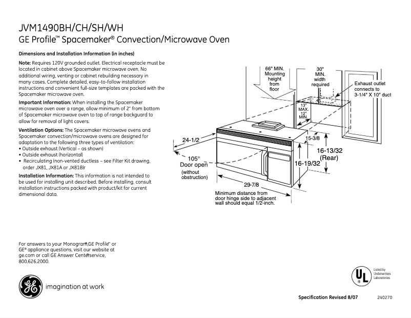 Page n°1 - Fiche technique GE JVM1490WH