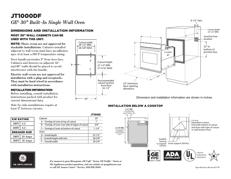 Page n°1 - Fiche technique GE JT1000DFBB