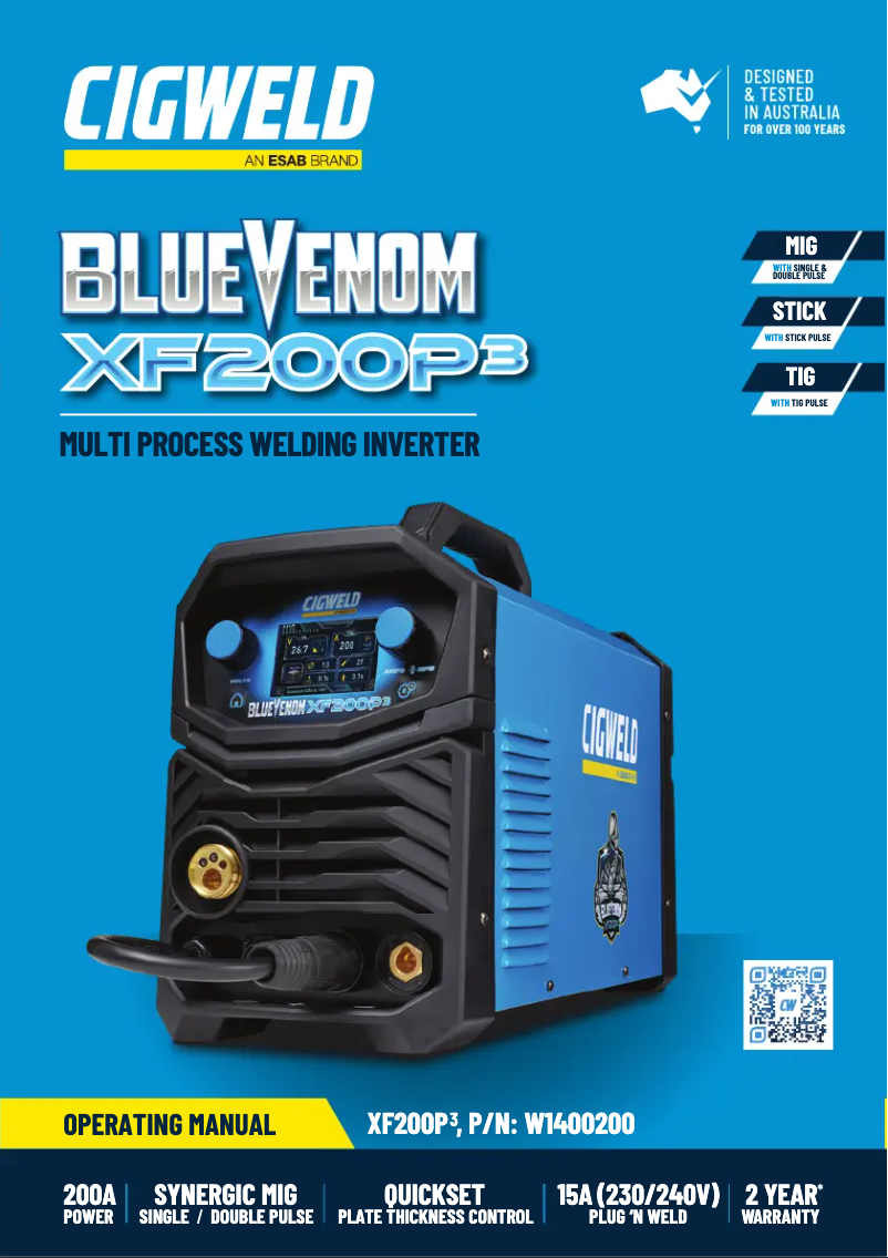 Page 1 de la notice Manuel utilisateur Cigweld Blue Venom XF200P3