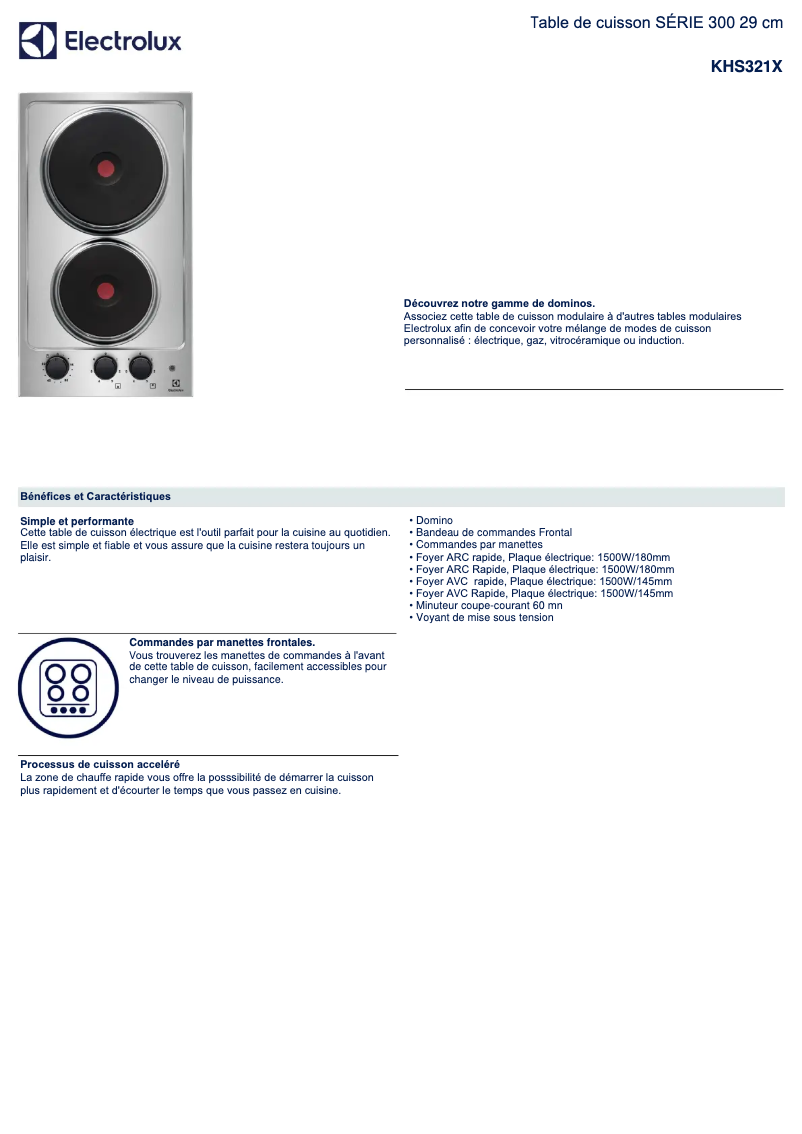 Page n°1 - Fiche technique Electrolux KHS321X