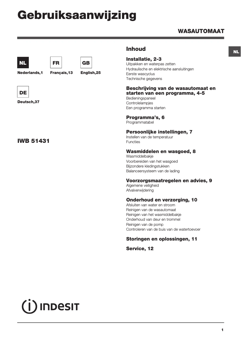 Page n°1 - Manuel utilisateur Indesit IWB 51431 ECO
