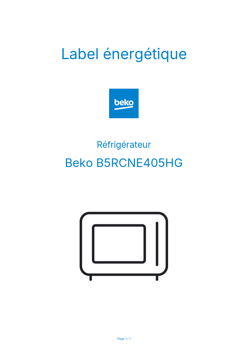 Page n°1 - Label énergétique Beko B5RCNE405HG