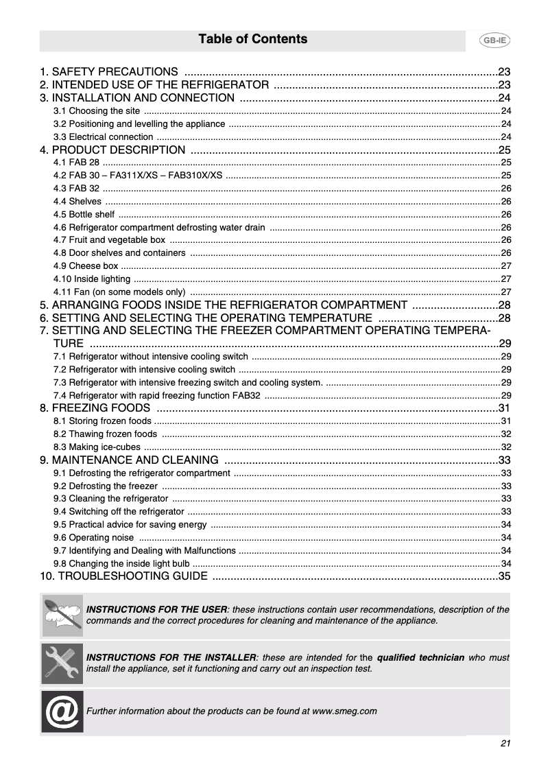 Page n°1 - Manuel utilisateur Smeg FAB30RO7