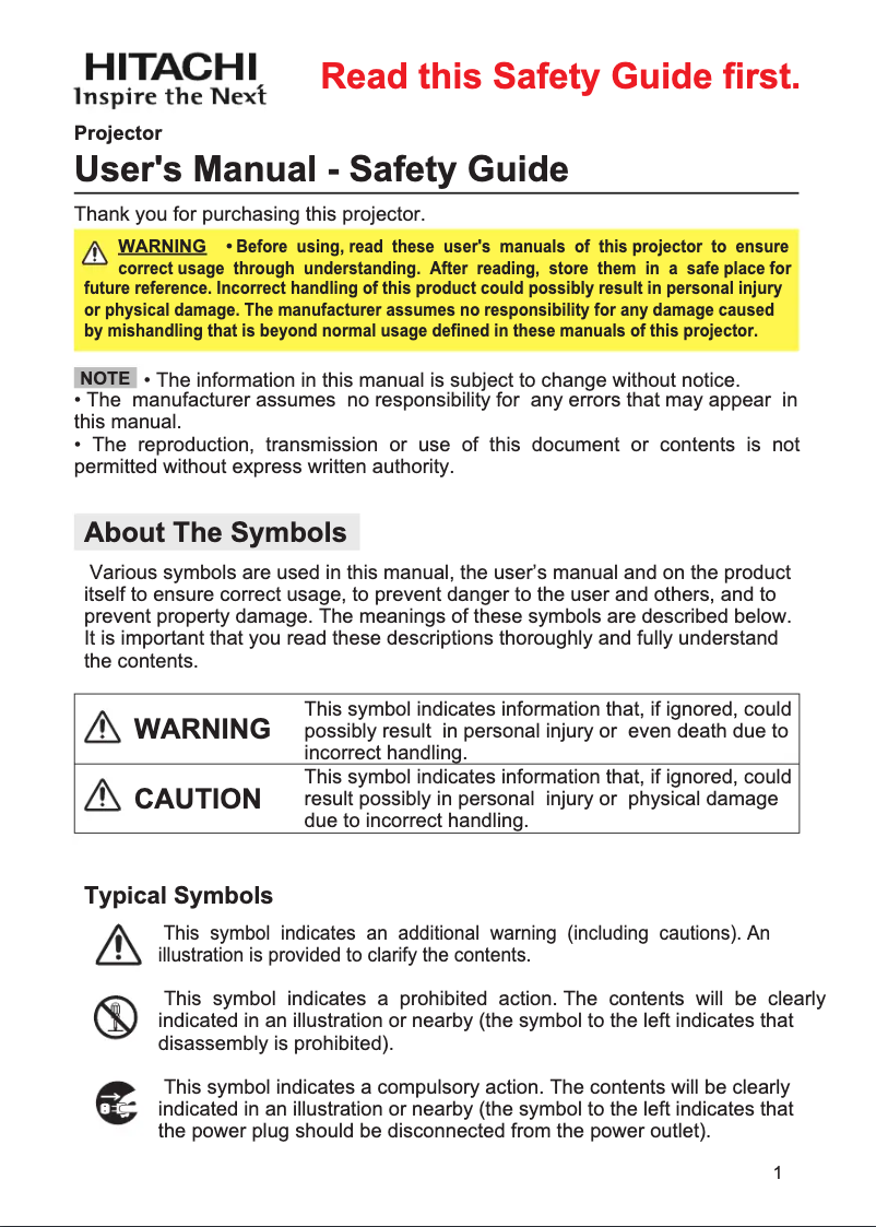 Page 1 de la notice Manuel utilisateur Hitachi CP-X2020