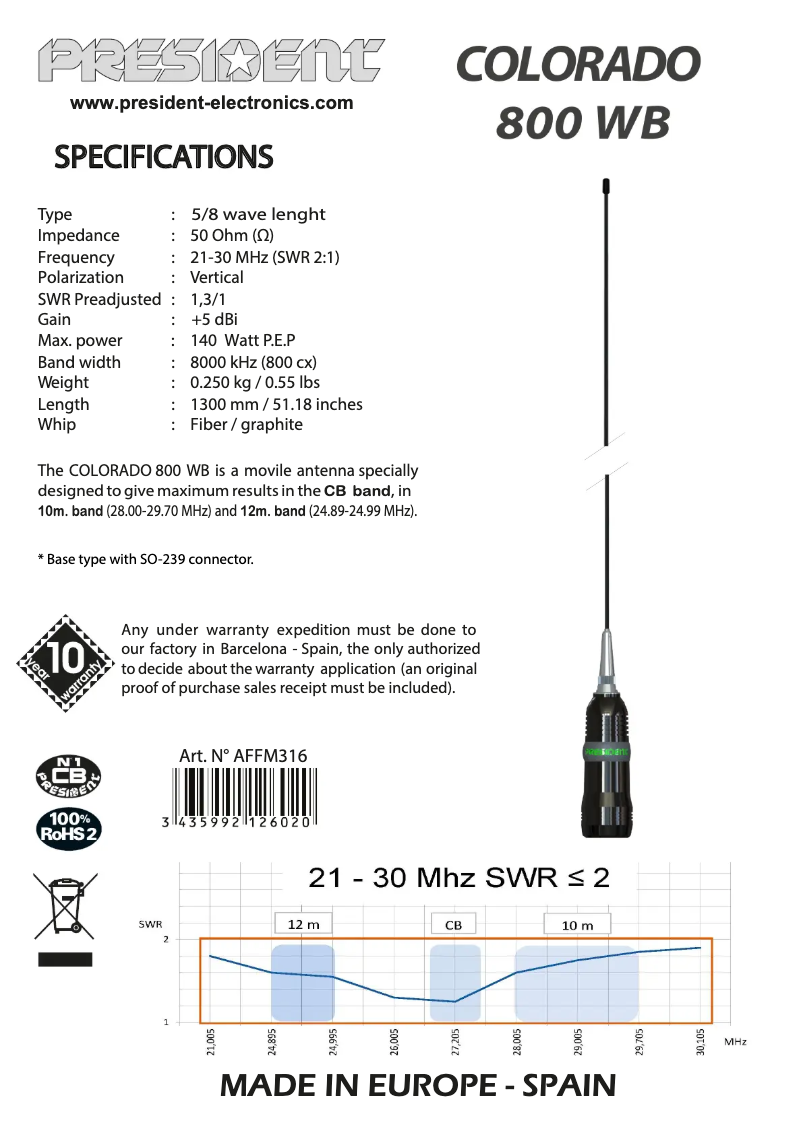 Image de la première page du manuel de l'appareil Colorado 800 WB