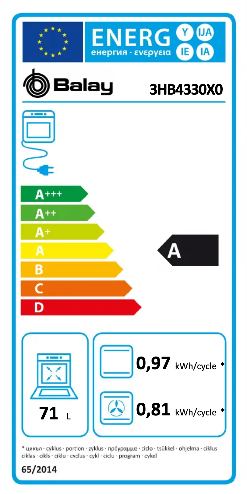 Page n°1 - Label énergétique Balay 3HB4330X0
