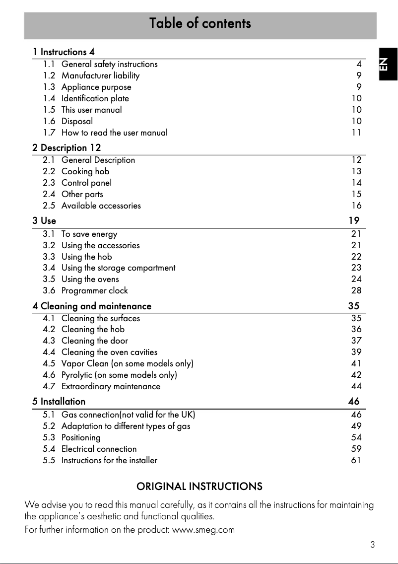 Page 1 de la notice Manuel utilisateur Smeg C92GMX9