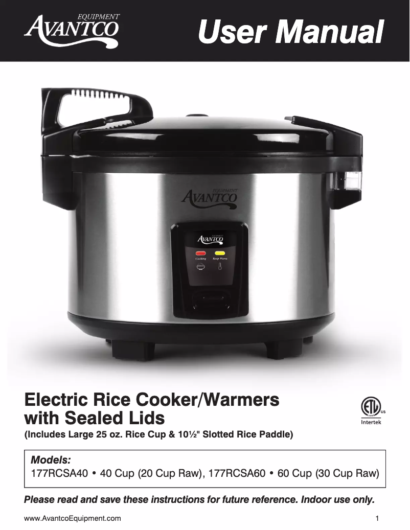 Page 1 de la notice Manuel utilisateur Avantco RCSA40