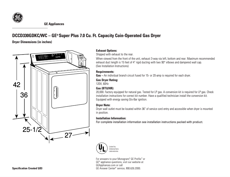 Page n°1 - Fiche technique GE DCCD330GDWC