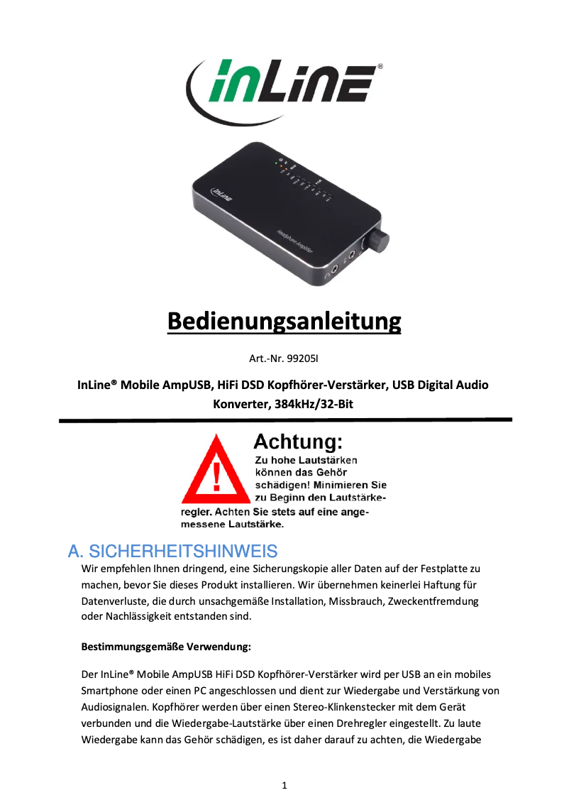 Page 1 de la notice Manuel utilisateur InLine 99205I