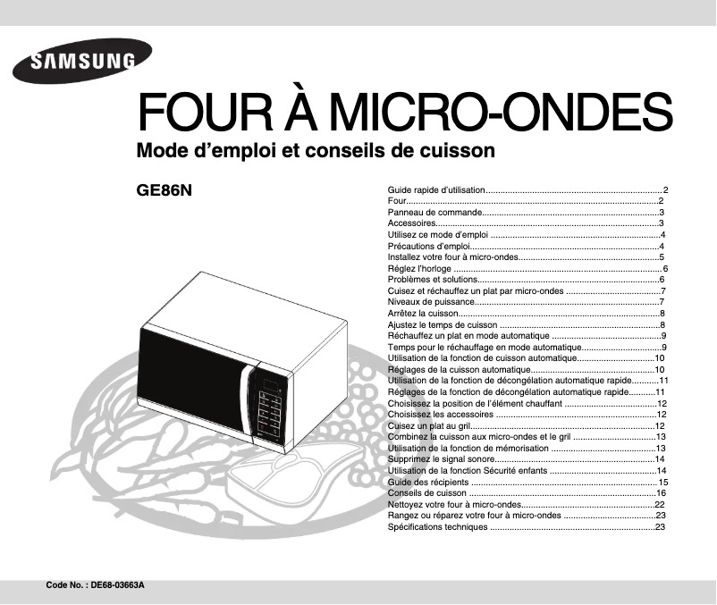 Image de la première page du manuel de l'appareil GE86N-B