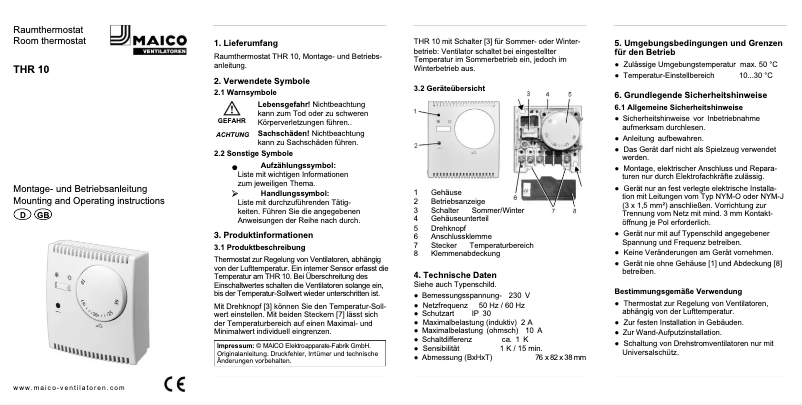 Page n°1 - Manuel utilisateur Maico THR 10