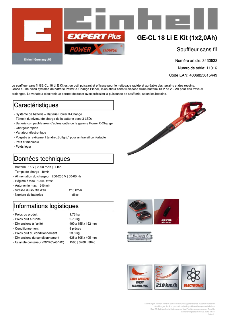 Image de la première page du manuel de l'appareil GE-CL 18 Li E