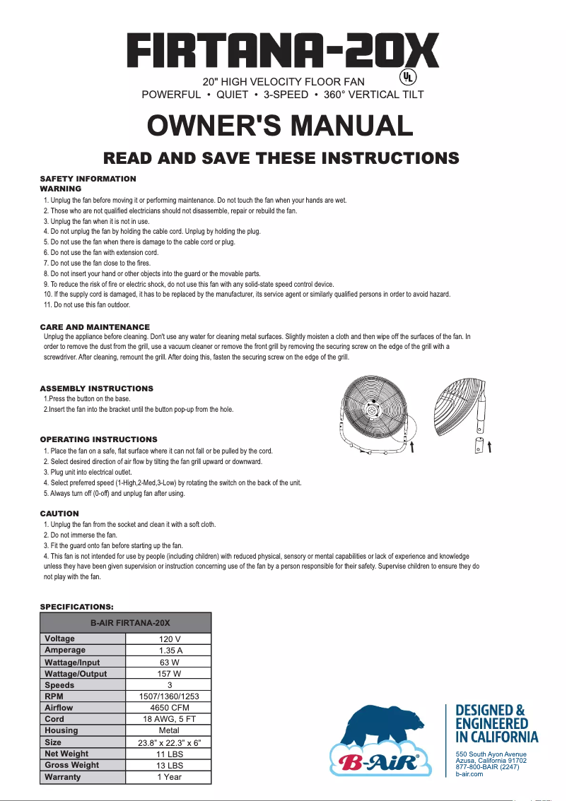 Imagen de la primera página del manual del dispositivo Firtana 20X