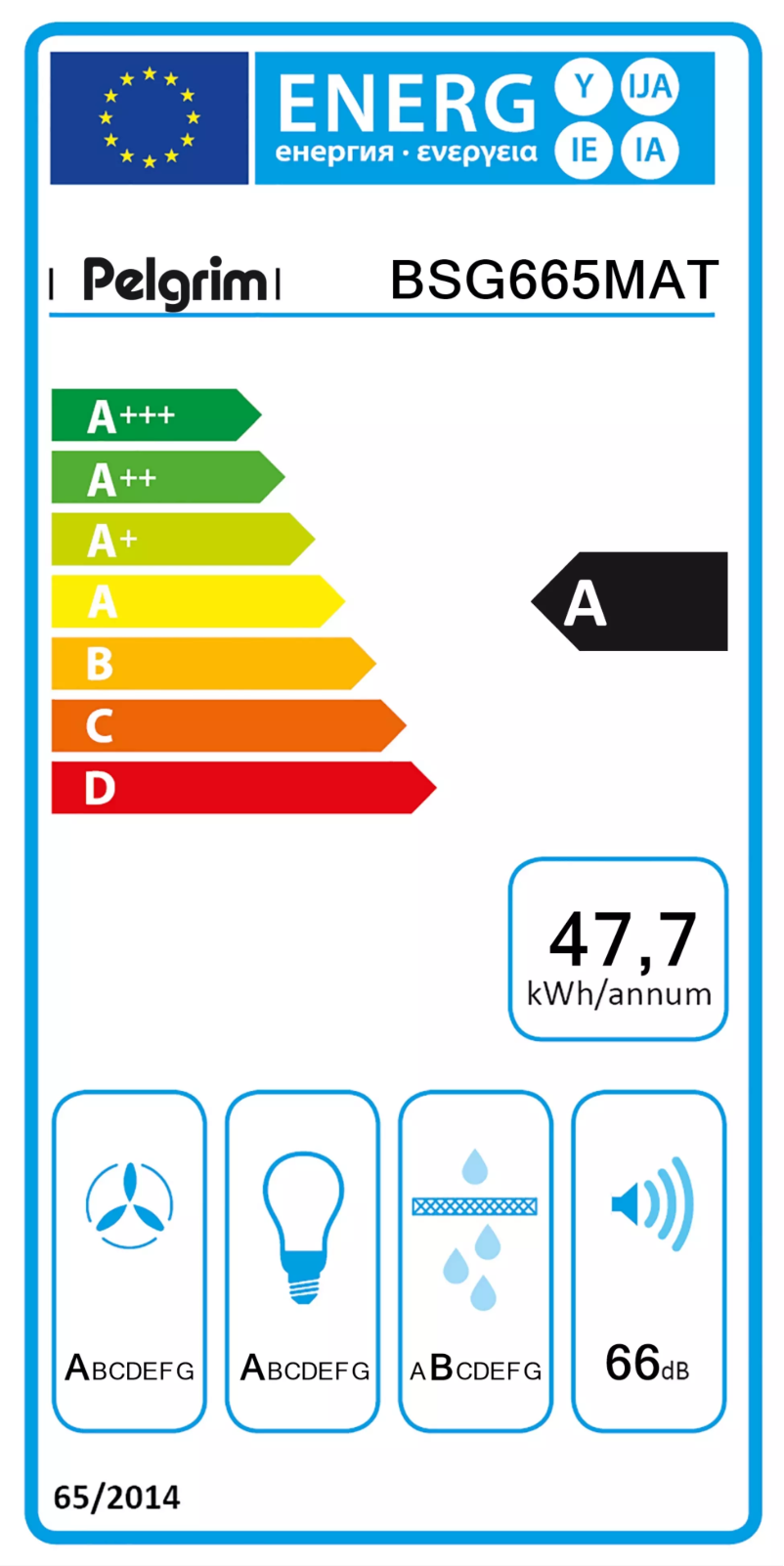 Page 1 de la notice Label énergétique Pelgrim BSG665MAT