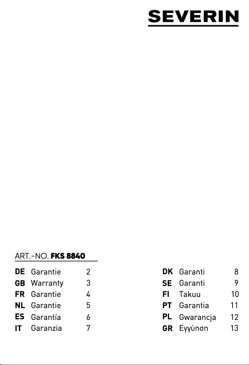 Page 1 de la notice Informations de garantie Severin FKS 8840