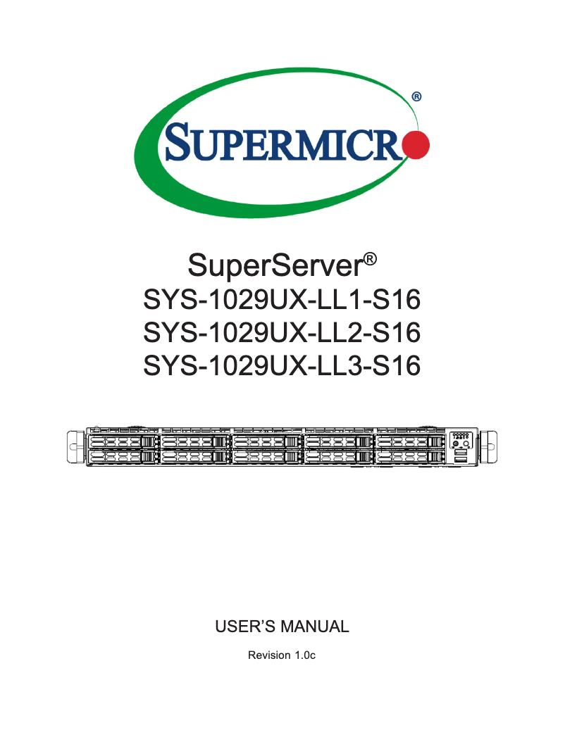 Image de la première page du manuel de l'appareil SuperServer 1029UX-LL2-S16