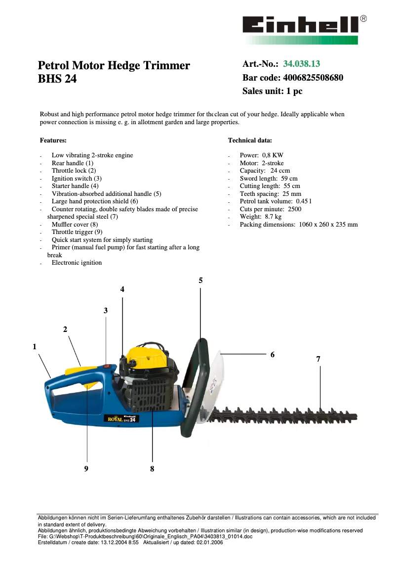 Page n°1 - Fiche technique Einhell Royal BHS 24