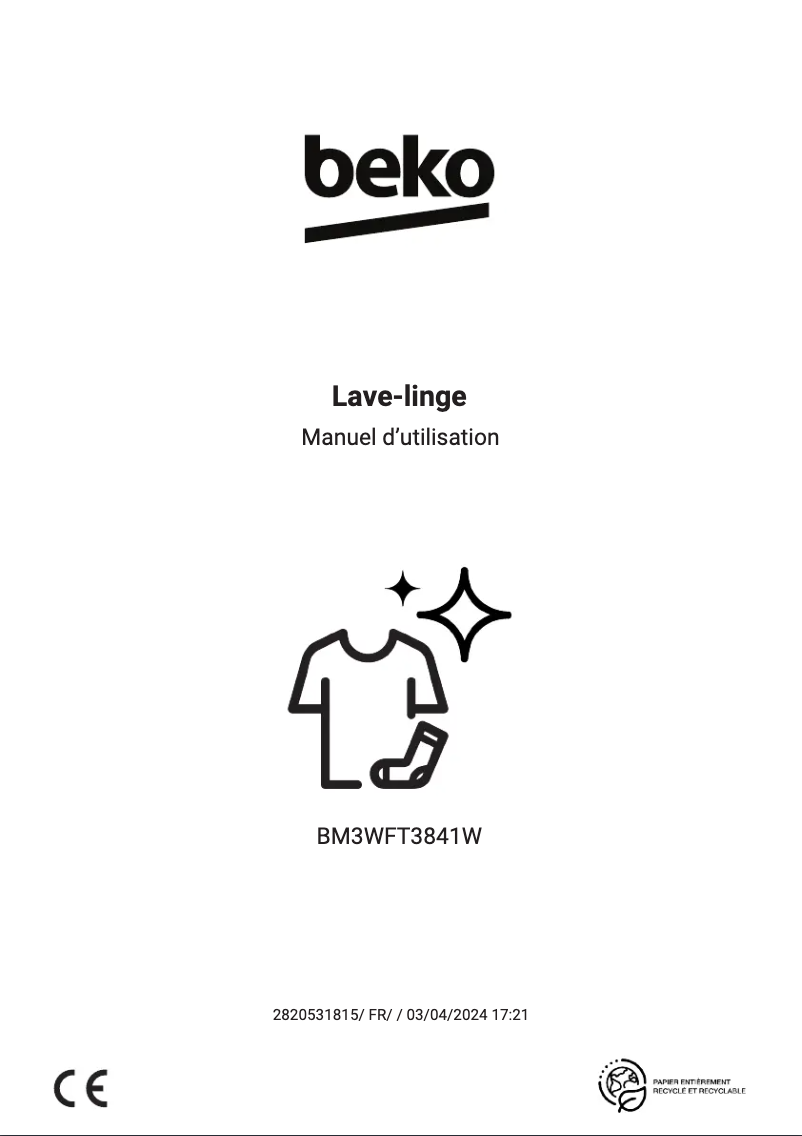 Page 1 de la notice Manuel utilisateur Beko BM3WFT3841W