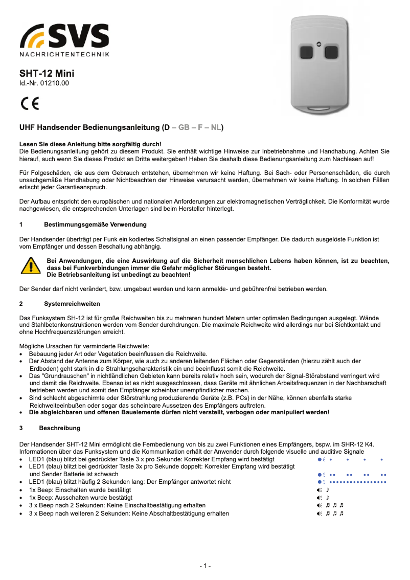 Page n°1 - Manuel utilisateur SVS SHT-12 Mini