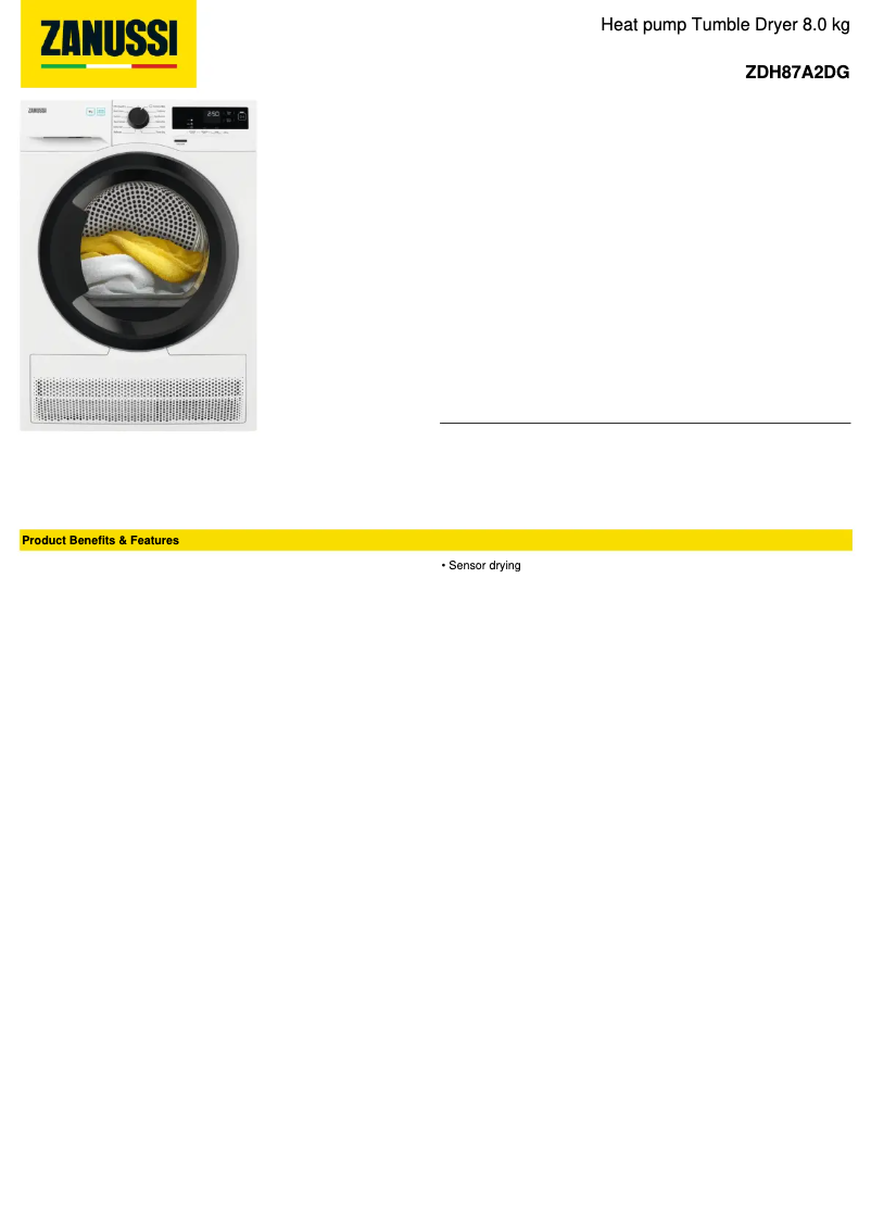 Page n°1 - Fiche technique Zanussi ZDH87A2DG