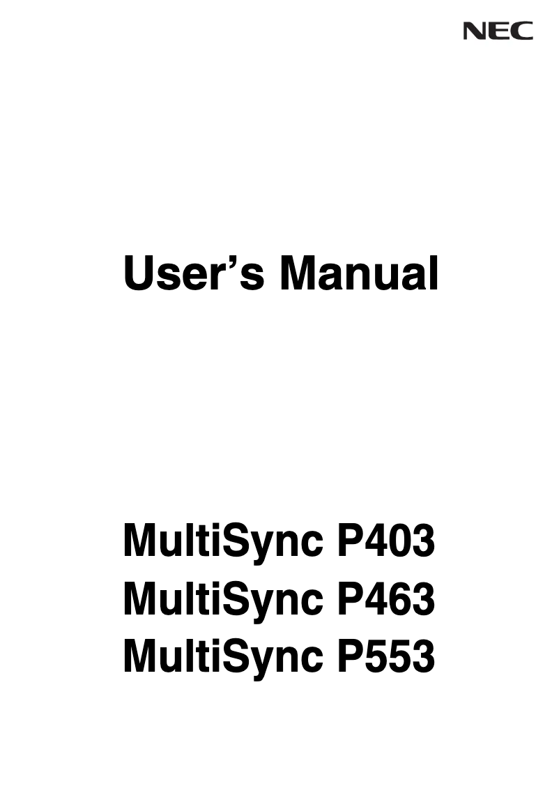 Image de la première page du manuel de l'appareil MultiSync P403-PC2