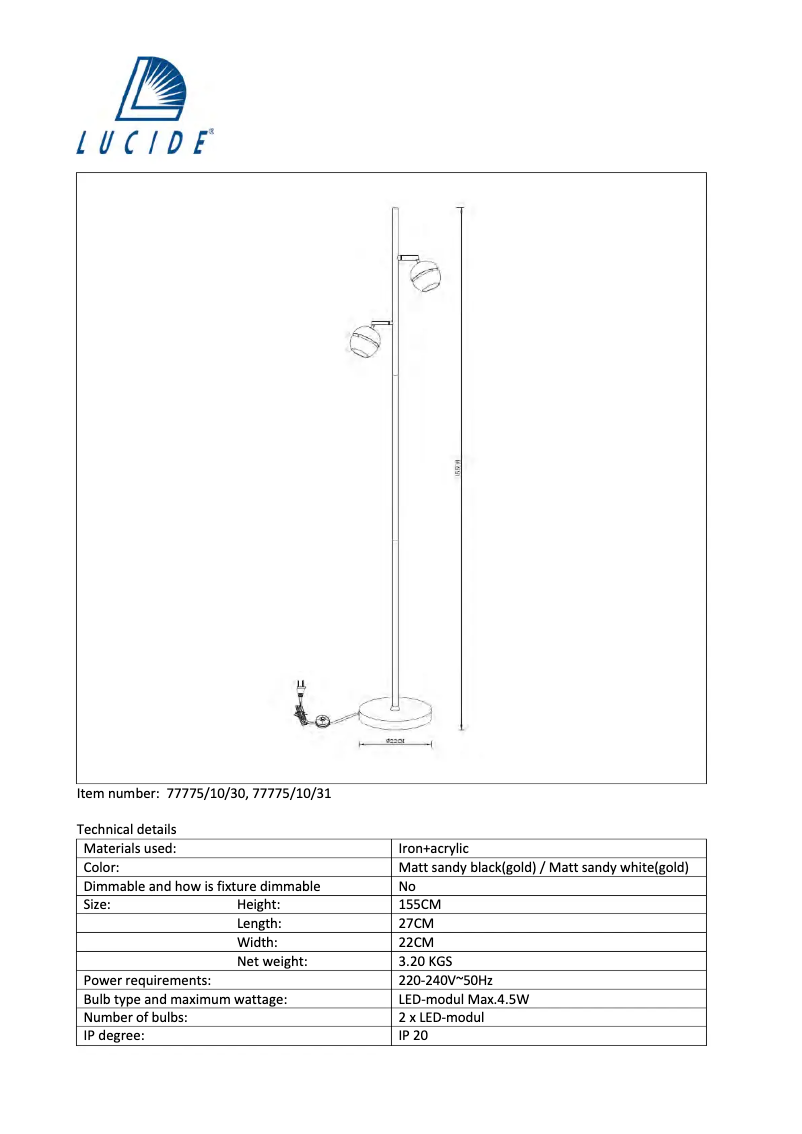 Page 1 de la notice Manuel utilisateur Lucide Binari 77775/10/31
