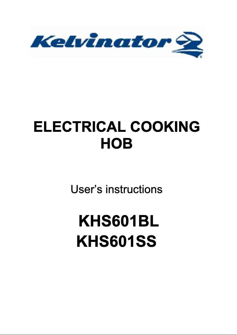 Page 1 of the manual User Manual Kelvinator KHS601BL