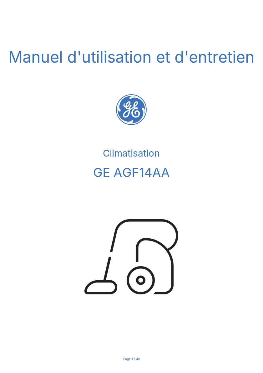 Page n°1 - Manuel d'utilisation et d'entretien GE AGF14AA