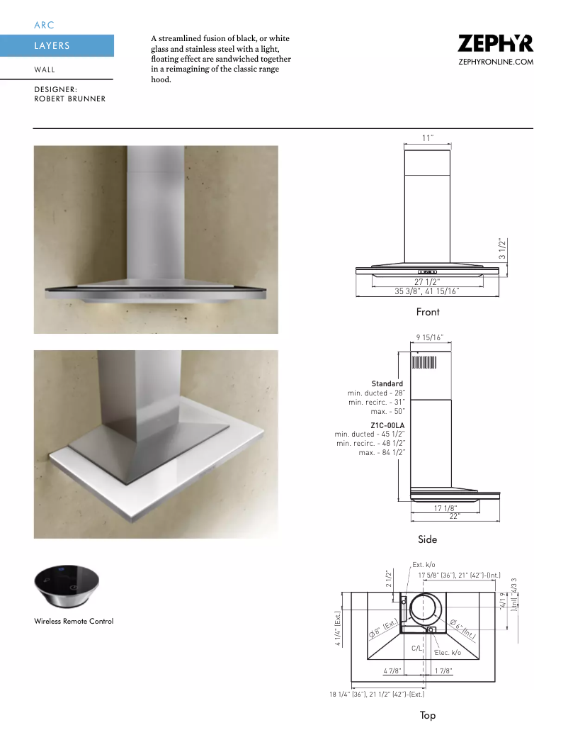 Página 1 del manual Ficha técnica Zephyr ALAE42BWX