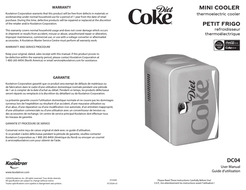 Page 1 de la notice Manuel utilisateur Coca-Cola DC04