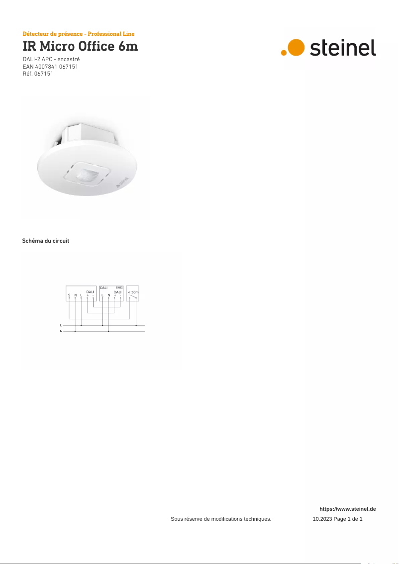 Page 1 de la notice Schéma de câblage Steinel IR Micro Office DALI-2