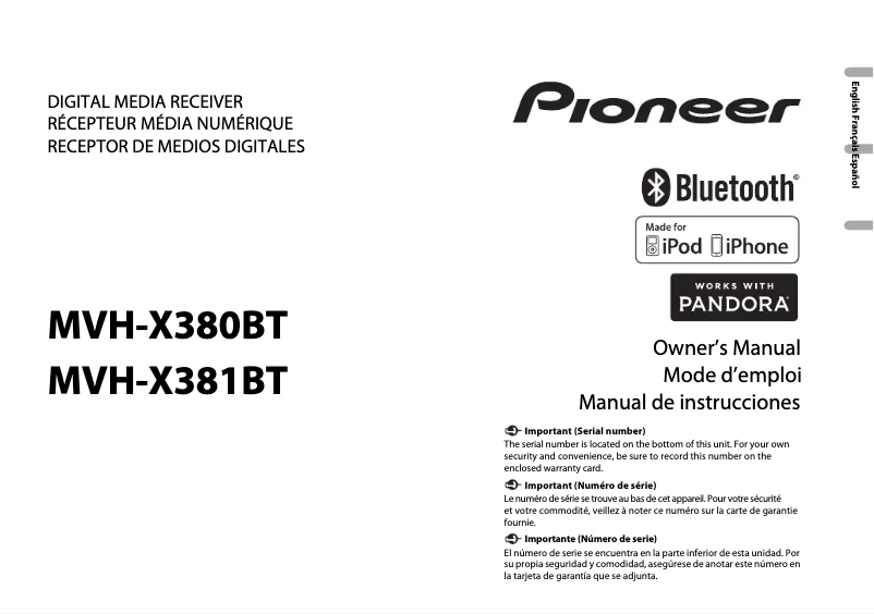 Page 1 de la notice Manuel utilisateur Pioneer MVH-X381BT