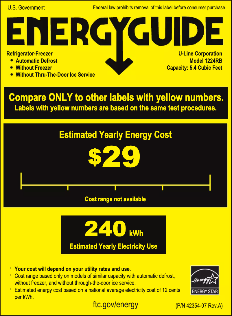 Page 1 de la notice Fiche technique U-Line U-1224RFINT-00B
