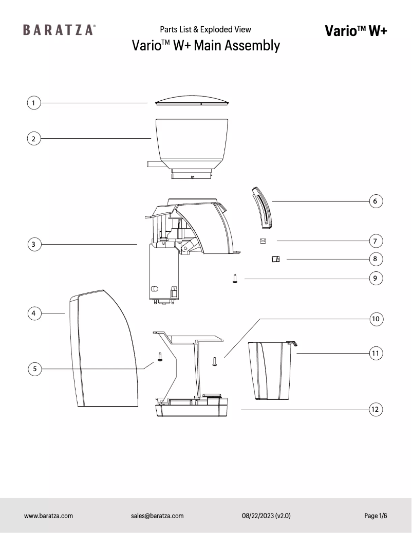 Page 1 de la notice Fiche technique Baratza Vario W+
