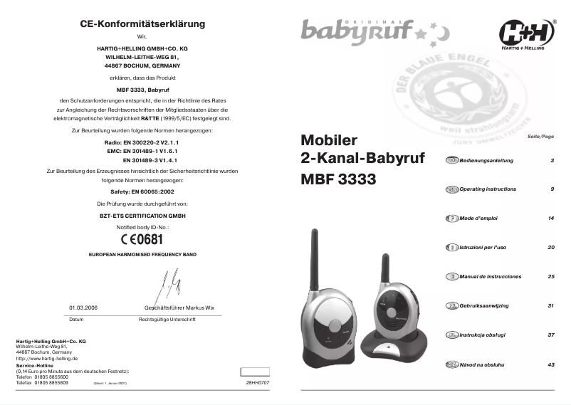 Page 1 de la notice Manuel utilisateur Hartig & Helling MBF 3333