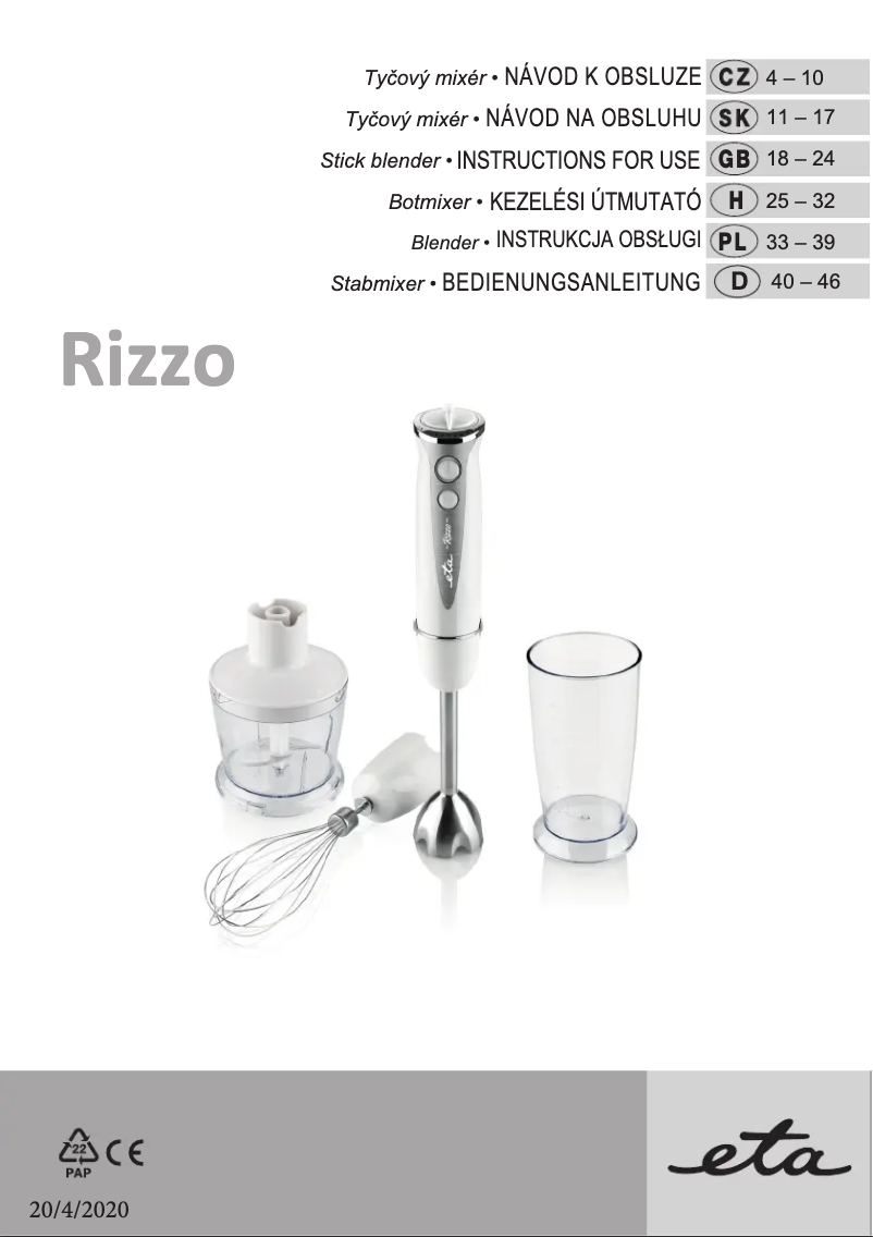 Page 1 de la notice Manuel utilisateur Eta Rizzo 3057 90000