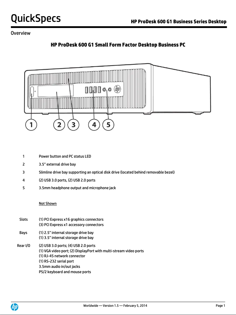Page n°1 - Manuel utilisateur HP ProDesk 600 G1 SFF