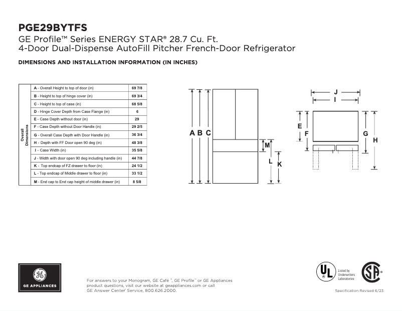 Page n°1 - Fiche technique GE PGE29BYTFS