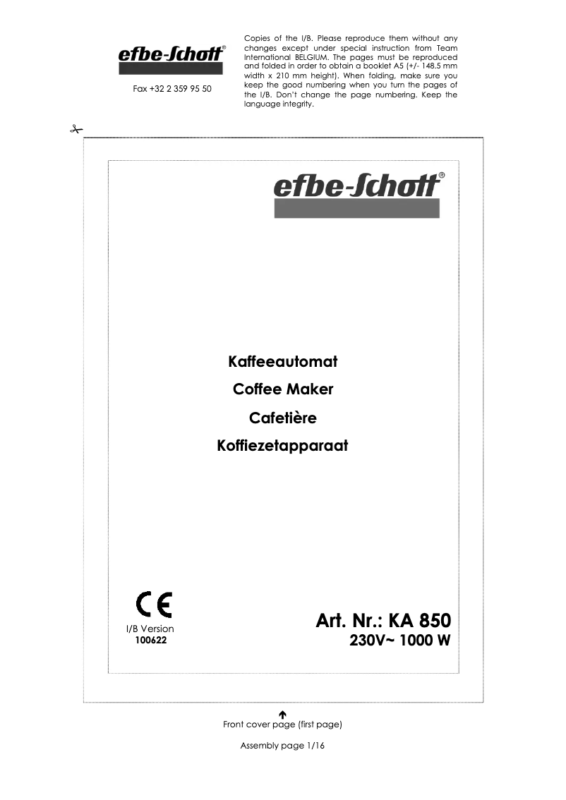Page 1 de la notice Manuel utilisateur Efbe-Schott KA 850