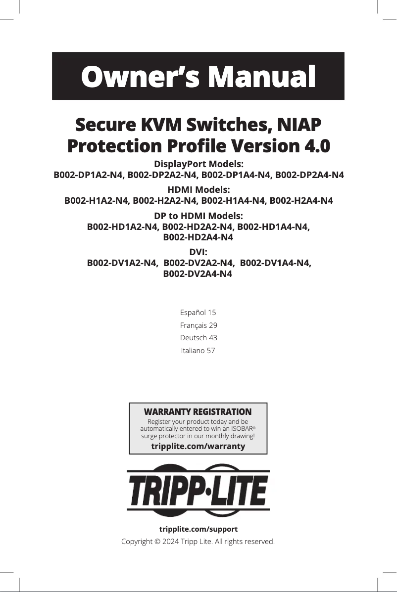 Page 1 de la notice Manuel utilisateur Tripp Lite B002-DP1A4-N4