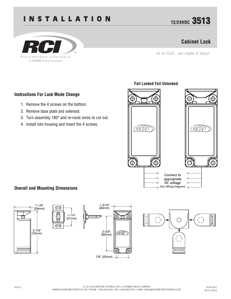 Page 1 de la notice Manuel utilisateur Dormakaba RCI 3513