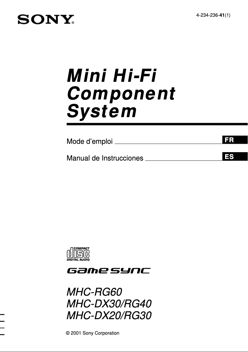 Page 1 de la notice Manuel utilisateur Sony MHC-RG30