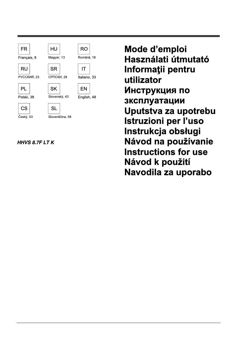 Image de la première page du manuel de l'appareil HHVS 8.7F LT K