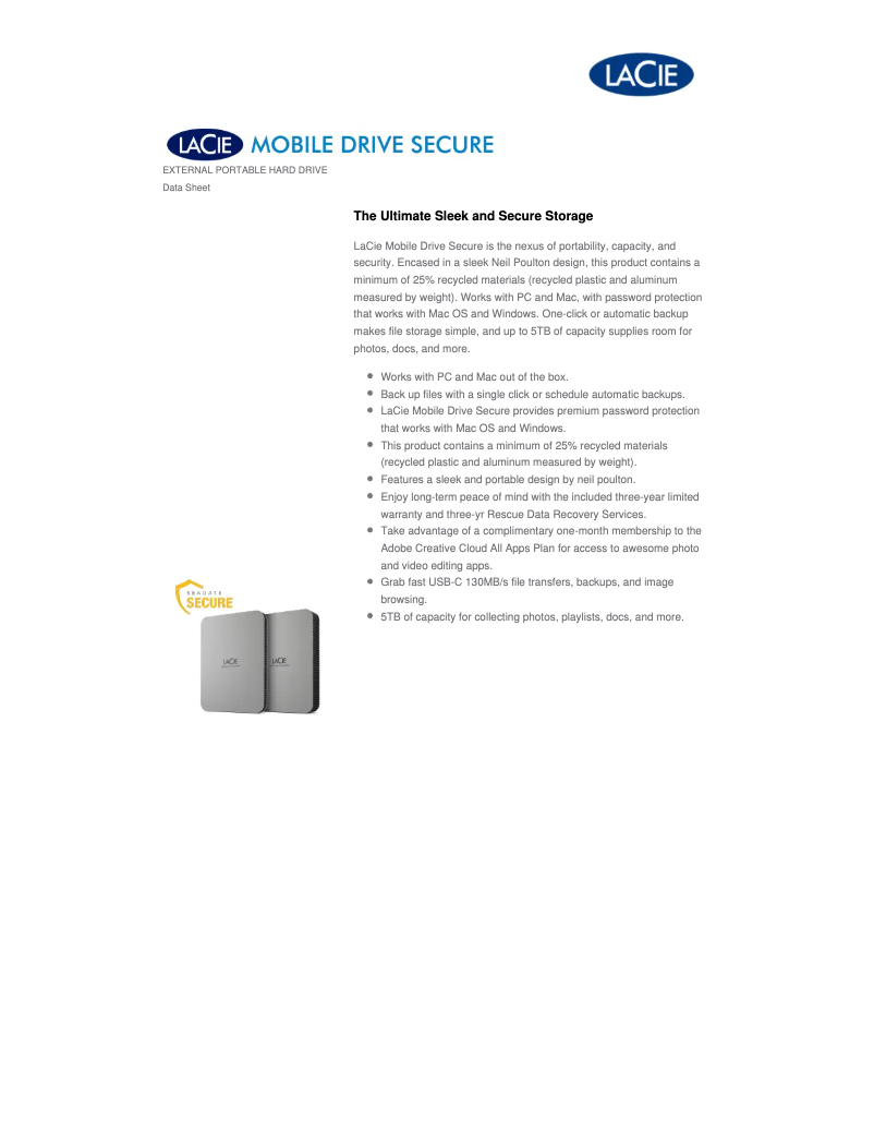 Image de la première page du manuel de l'appareil Mobile Drive Secure