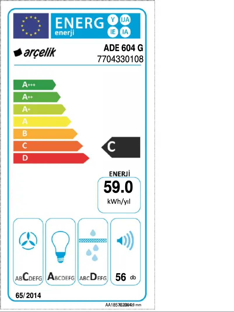 Page 1 de la notice Label énergétique Arçelik ADE 604 G